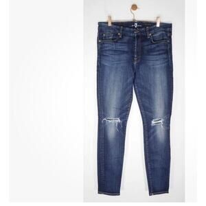 7 For All Mankind Mid Rise Skinny With Knee Holes in Marie Vintage Blue - 30
